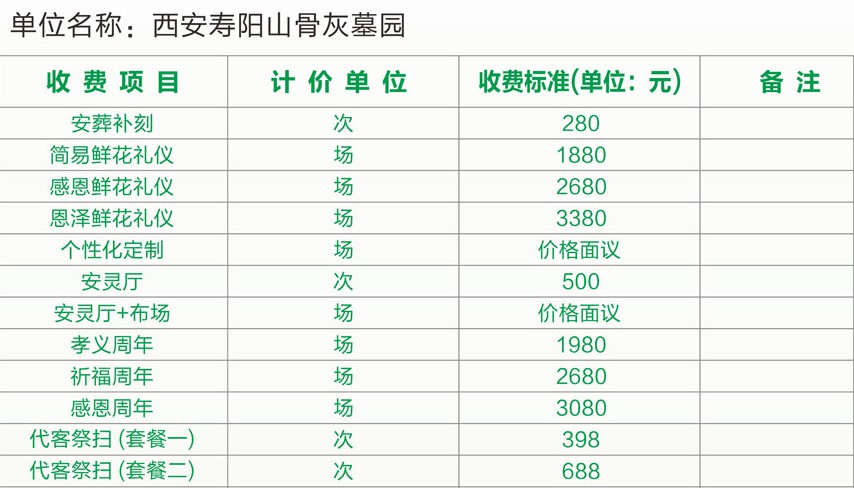 西安寿阳山公墓怎么收费的，价格查询服务